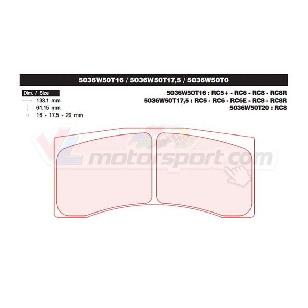 CL Brakes 5036W50T16 - T17,5 - T20 Juego de pastillas de freno